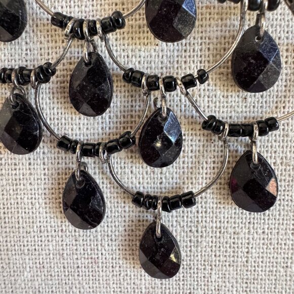 VTG Black Faceted Crystal Silver Wire Scalloped Design Gothic Size 16" Long - Picture 2 of 8